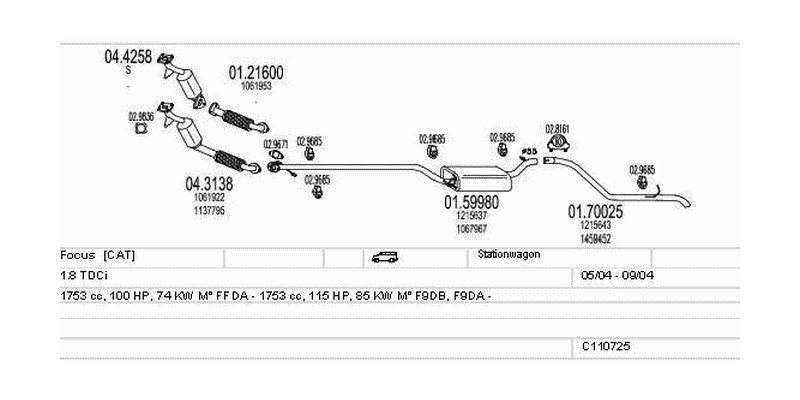 Výfukový systém FORD Focus 1.8 1753ccm 85kw Stationwagon
