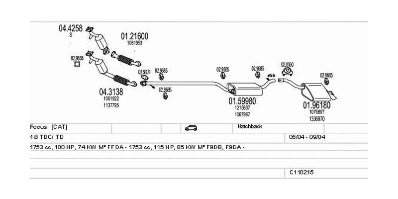 Výfukový systém FORD Focus 1.8 1753ccm 85kw Hatchback