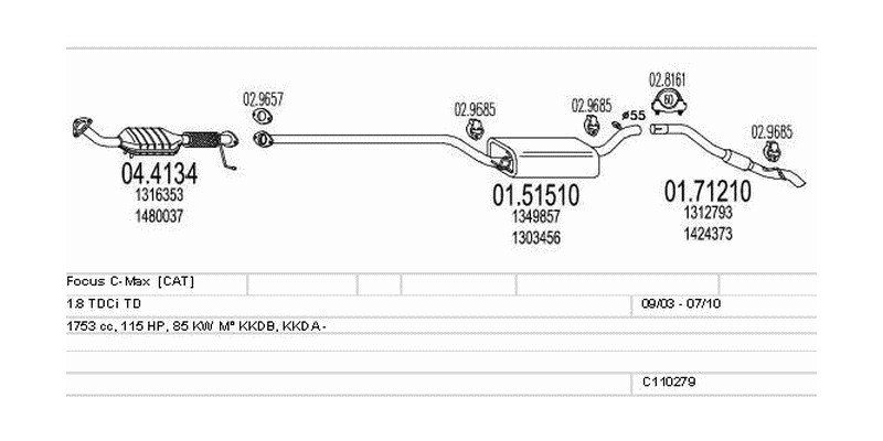 Výfukový systém FORD Focus C-Max 1.8 1753ccm 85kw