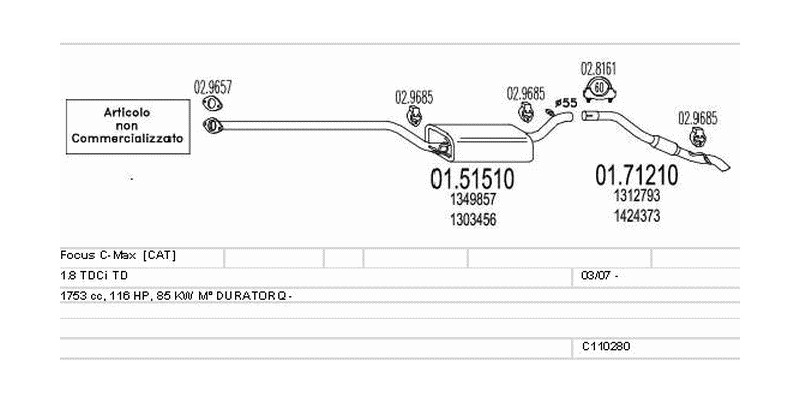 Výfukový systém FORD Focus C-Max 1.8 1753ccm 85kw