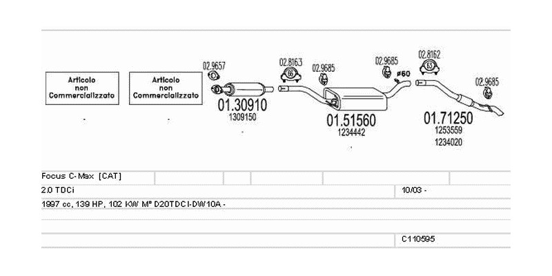 Výfukový systém FORD Focus C-Max 2.0 1997ccm 102kw