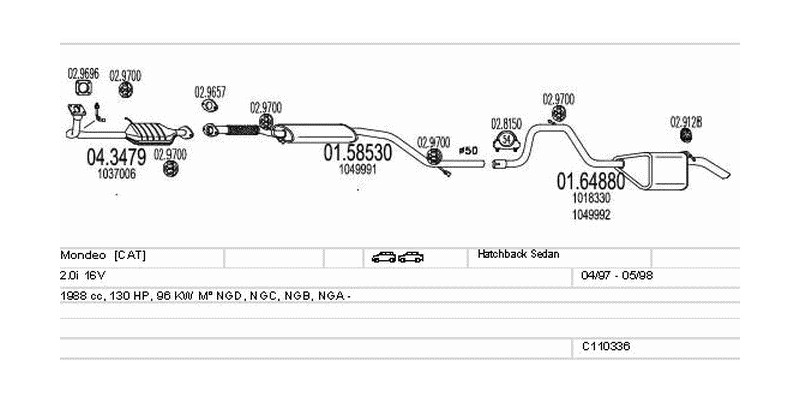 Výfukový systém FORD Mondeo 2.0 1988ccm 96kw Hatchback Sedan