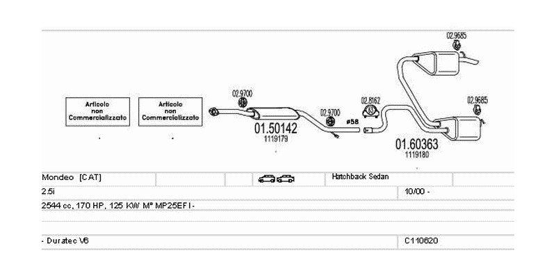 Výfukový systém FORD Mondeo 2.5 2544ccm 125kw Hatchback Sedan
