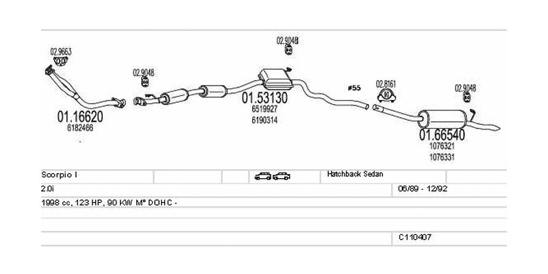 Výfukový systém FORD Scorpio I 2.0 1998ccm 90kw Hatchback Sedan