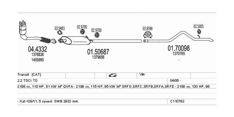 Výfukový systém FORD Transit 2.2 2198ccm 96kw Van