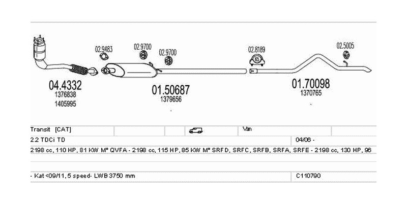 Výfukový systém FORD Transit 2.2 2198ccm 96kw Van