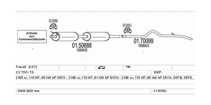 Výfukový systém FORD Transit 2.2 2198ccm 96kw Van