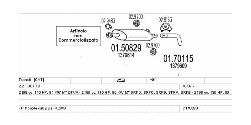 Výfukový systém FORD Transit 2.2 2198ccm 96kw Pick-up