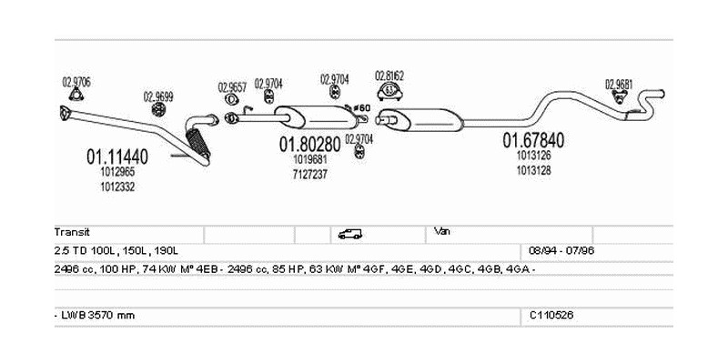 Výfukový systém FORD Transit 2.5 2496ccm 74kw Van Pick-up