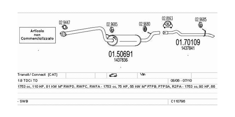 Výfukový systém FORD Transit/ Connect 1.8 1753ccm 81kw Van