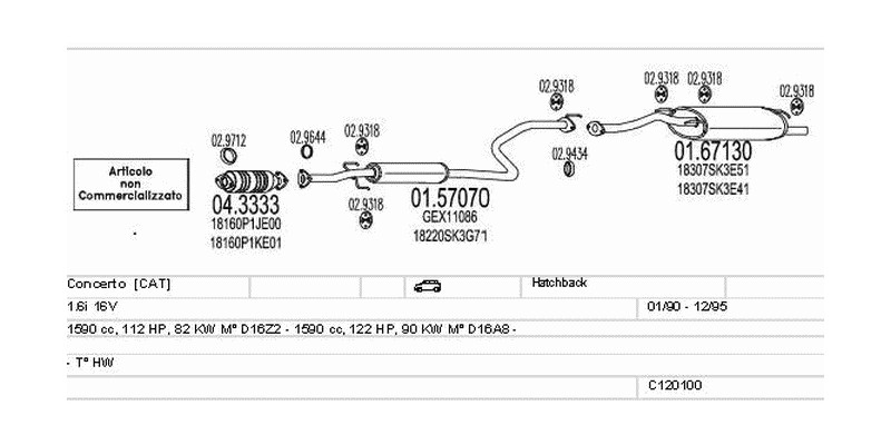 Výfukový systém HONDA Concerto 1.6 1590ccm 90kw Hatchback