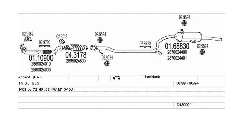 Výfukový systém HYUNDAI Accent 1.5 1468ccm 53kw Hatchback