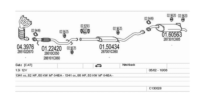Výfukový systém HYUNDAI Getz 1.3 1341ccm 63kw Hatchback