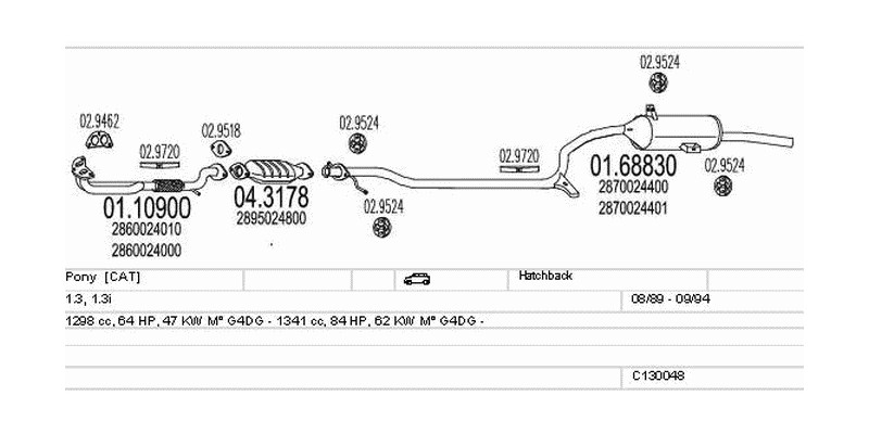 Výfukový systém HYUNDAI Pony 1.3 1341ccm 62kw Hatchback