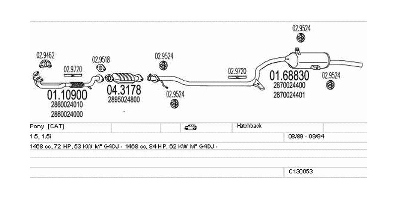 Výfukový systém HYUNDAI Pony 1.5 1468ccm 62kw Hatchback