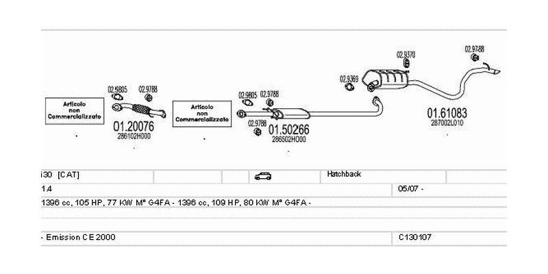 Výfukový systém HYUNDAI i30 1.4 1396ccm 80kw Hatchback