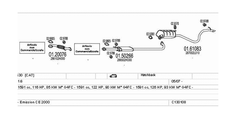 Výfukový systém HYUNDAI i30 1.6 1591ccm 93kw Hatchback