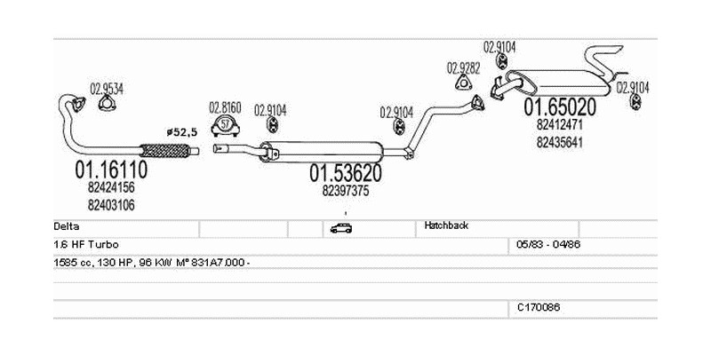Výfukový systém LANCIA Delta 1.6 1585ccm 96kw Hatchback