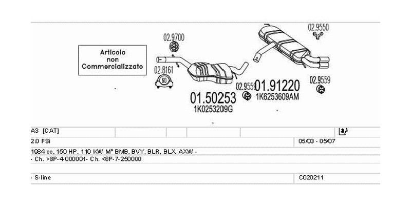 Výfukový systém AUDI A3 2.0 1984ccm 110kw