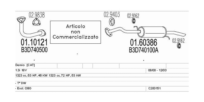 Výfukový systém MAZDA Demio 1.3 1323ccm 53kw