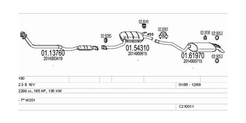 Výfukový systém MERCEDES 190 2.3 2299ccm 136kw