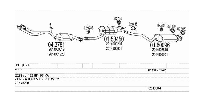 Výfukový systém MERCEDES 190 2.3 2299ccm 97kw