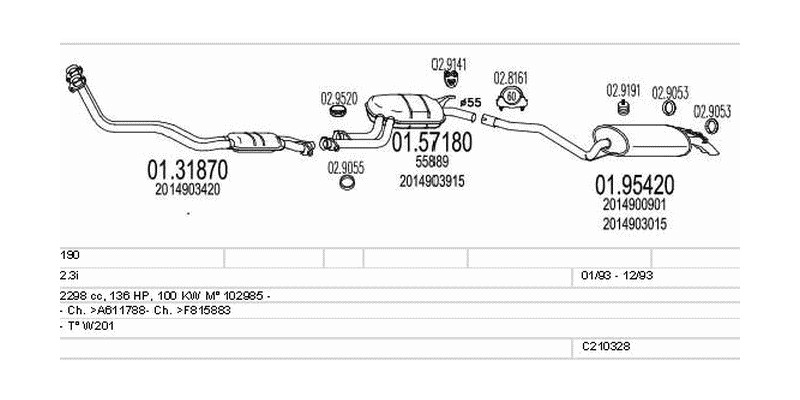 Výfukový systém MERCEDES 190 2.3 2298ccm 100kw