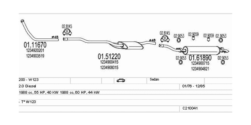 Výfukový systém MERCEDES 200 - W123 2.0 1988ccm 44kw Sedan