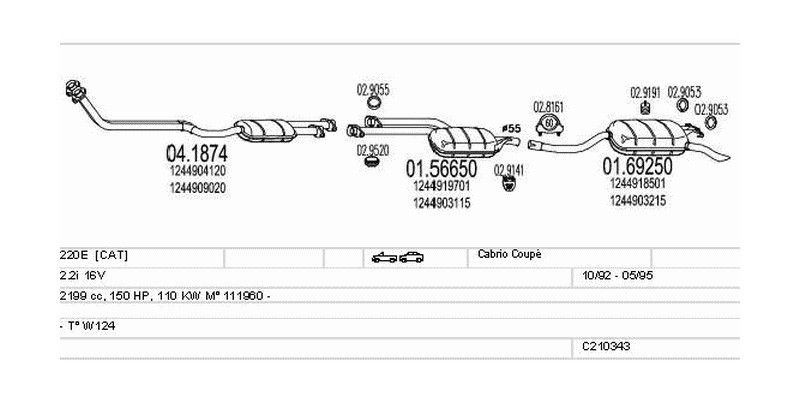 Výfukový systém MERCEDES 220E 2.2 2199ccm 110kw Cabrio Coupé