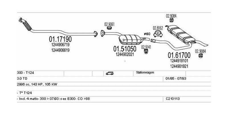 Výfukový systém MERCEDES 300 - T124 3.0 2996ccm 105kw Stationwagon