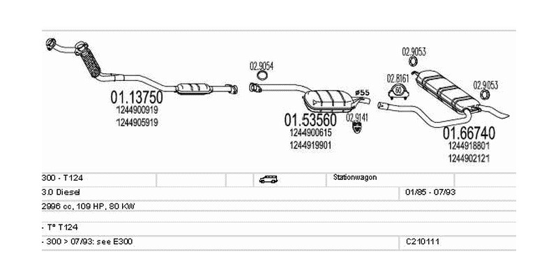 Výfukový systém MERCEDES 300 - T124 3.0 2996ccm 83kw Stationwagon