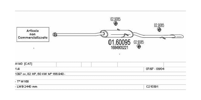 Výfukový systém MERCEDES A140 1.4 1397ccm 60kw