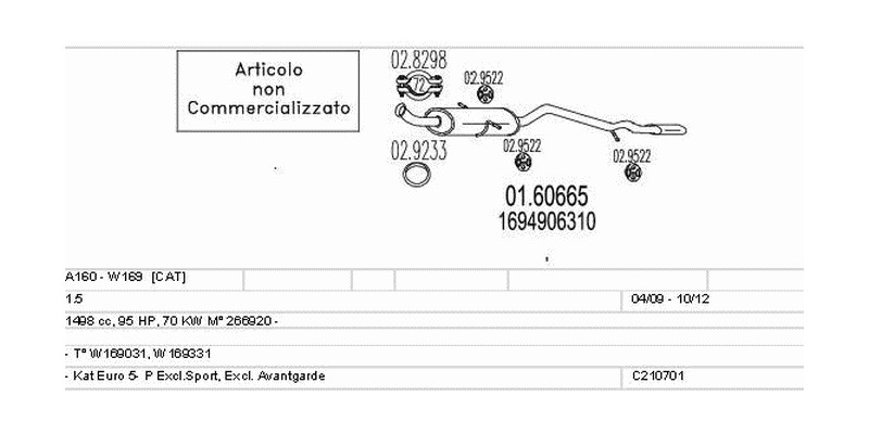 Výfukový systém MERCEDES A160 - W169 1.5 1498ccm 70kw