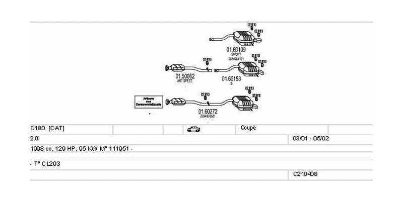 Výfukový systém MERCEDES C180 2.0 1998ccm 95kw Coupé