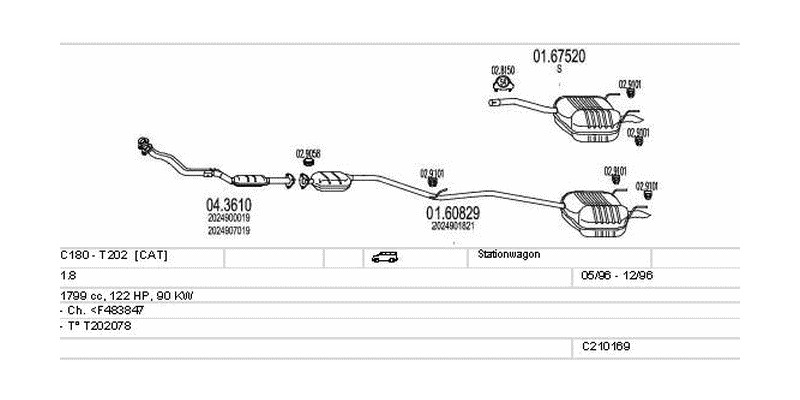 Výfukový systém MERCEDES C180 - T202 1.8 1799ccm 90kw Stationwagon