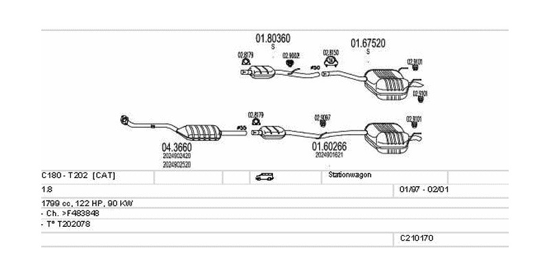 Výfukový systém MERCEDES C180 - T202 1.8 1799ccm 90kw Stationwagon