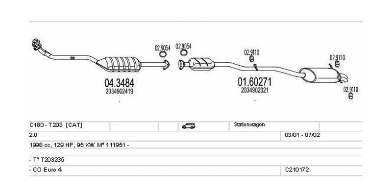 Výfukový systém MERCEDES C180 - T203 2.0 1998ccm 95kw Stationwagon