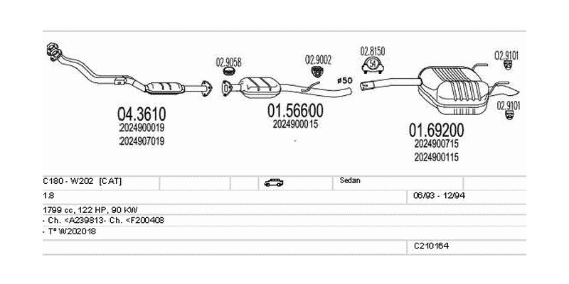 Výfukový systém MERCEDES C180 - W202 1.8 1799ccm 90kw Sedan