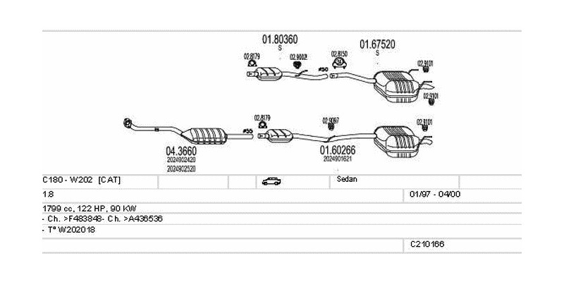 Výfukový systém MERCEDES C180 - W202 1.8 1799ccm 90kw Sedan