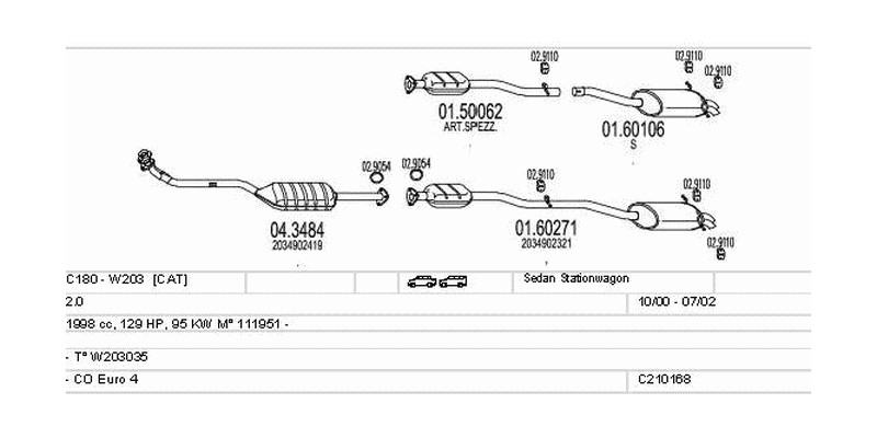 Výfukový systém MERCEDES C180 - W203 2.0 1998ccm 95kw Sedan Stationwagon