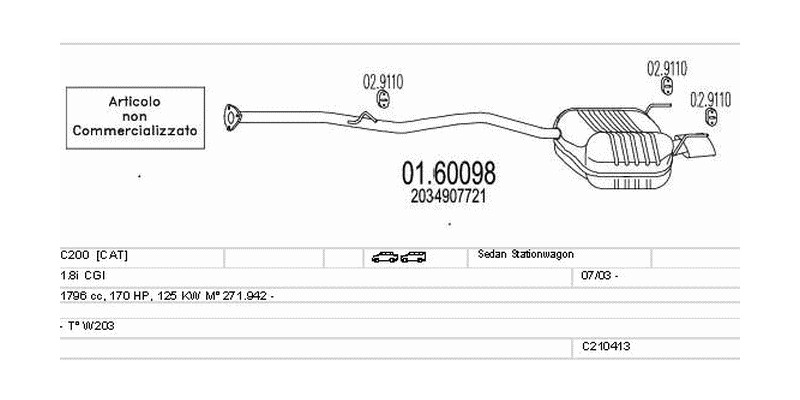 Výfukový systém MERCEDES C200 1.8 1796ccm 125kw Sedan Stationwagon