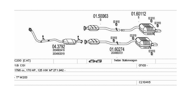 Výfukový systém MERCEDES C200 1.8 1796ccm 125kw Sedan Stationwagon