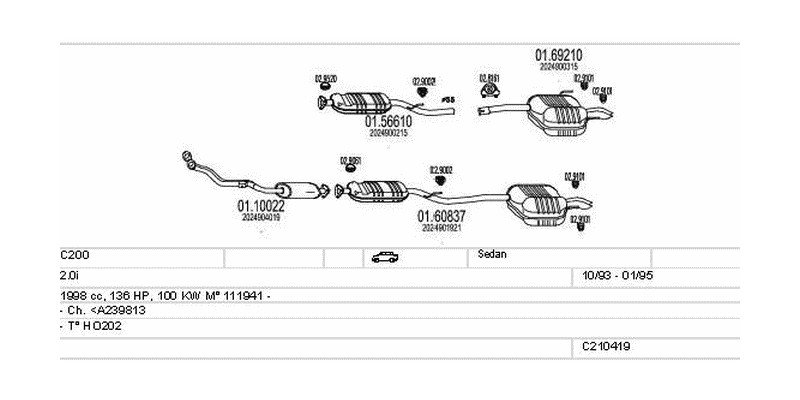 Výfukový systém MERCEDES C200 2.0 1998ccm 100kw Sedan