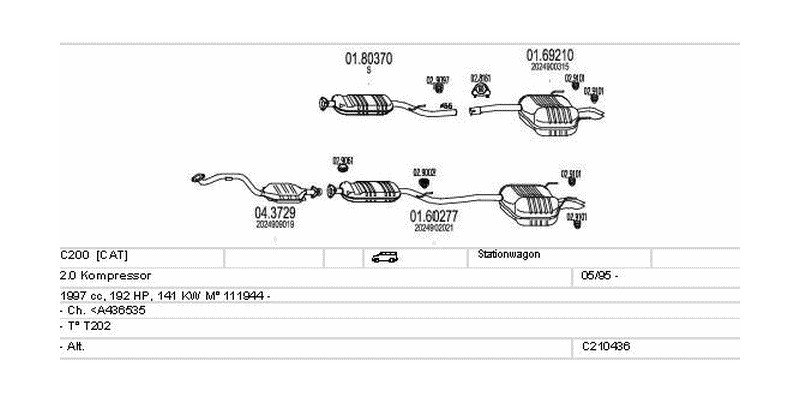Výfukový systém MERCEDES C200 2.0 1997ccm 141kw Stationwagon