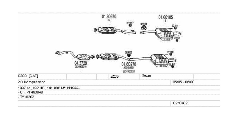 Výfukový systém MERCEDES C200 2.0 1997ccm 141kw Sedan