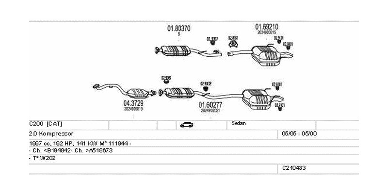 Výfukový systém MERCEDES C200 2.0 1997ccm 141kw Sedan
