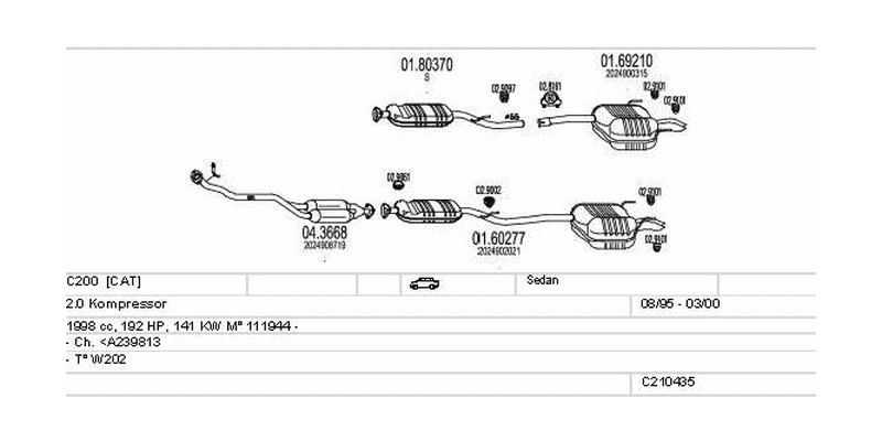 Výfukový systém MERCEDES C200 2.0 1998ccm 141kw Sedan