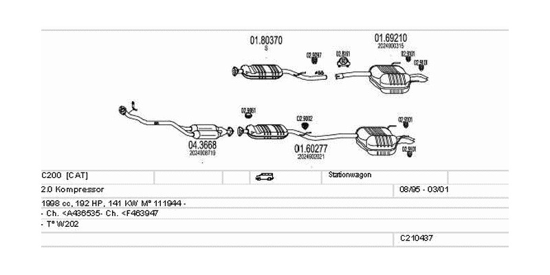 Výfukový systém MERCEDES C200 2.0 1998ccm 141kw Stationwagon