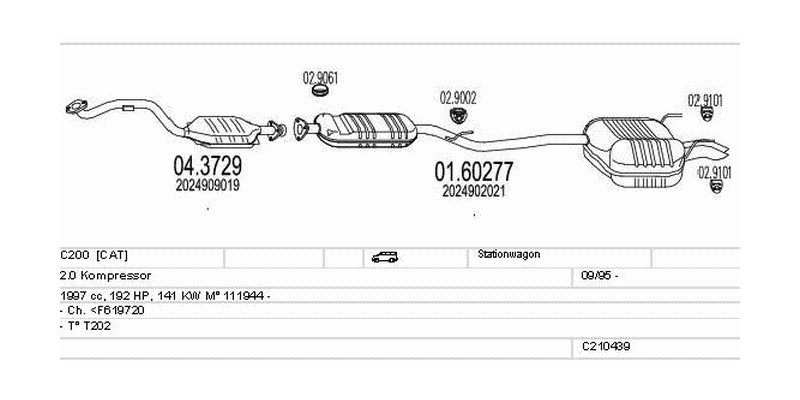 Výfukový systém MERCEDES C200 2.0 1997ccm 141kw Stationwagon