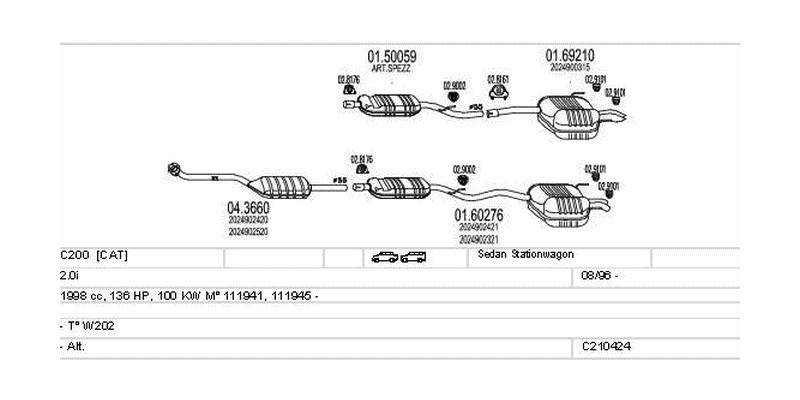 Výfukový systém MERCEDES C200 2.0 1998ccm 100kw Sedan Stationwagon
